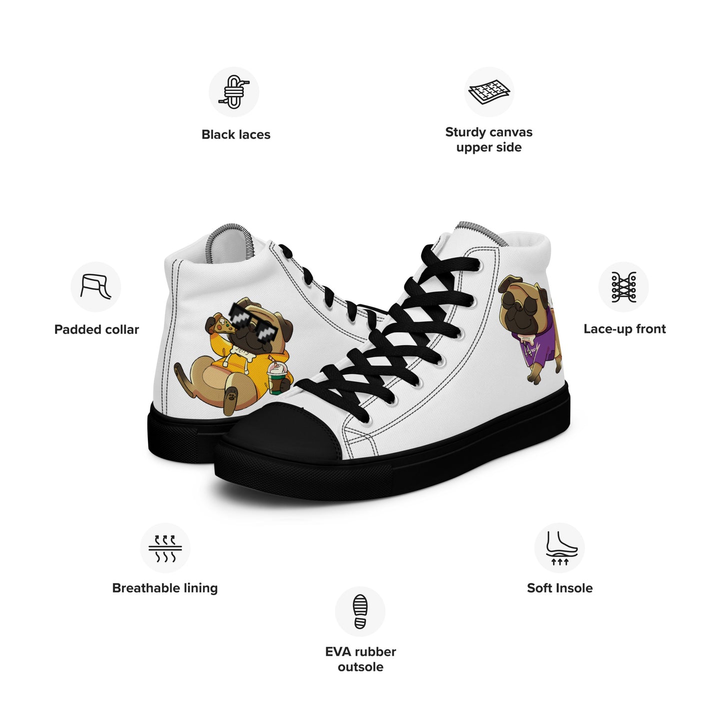 Men’s High Top jerry the Pug Shoes
