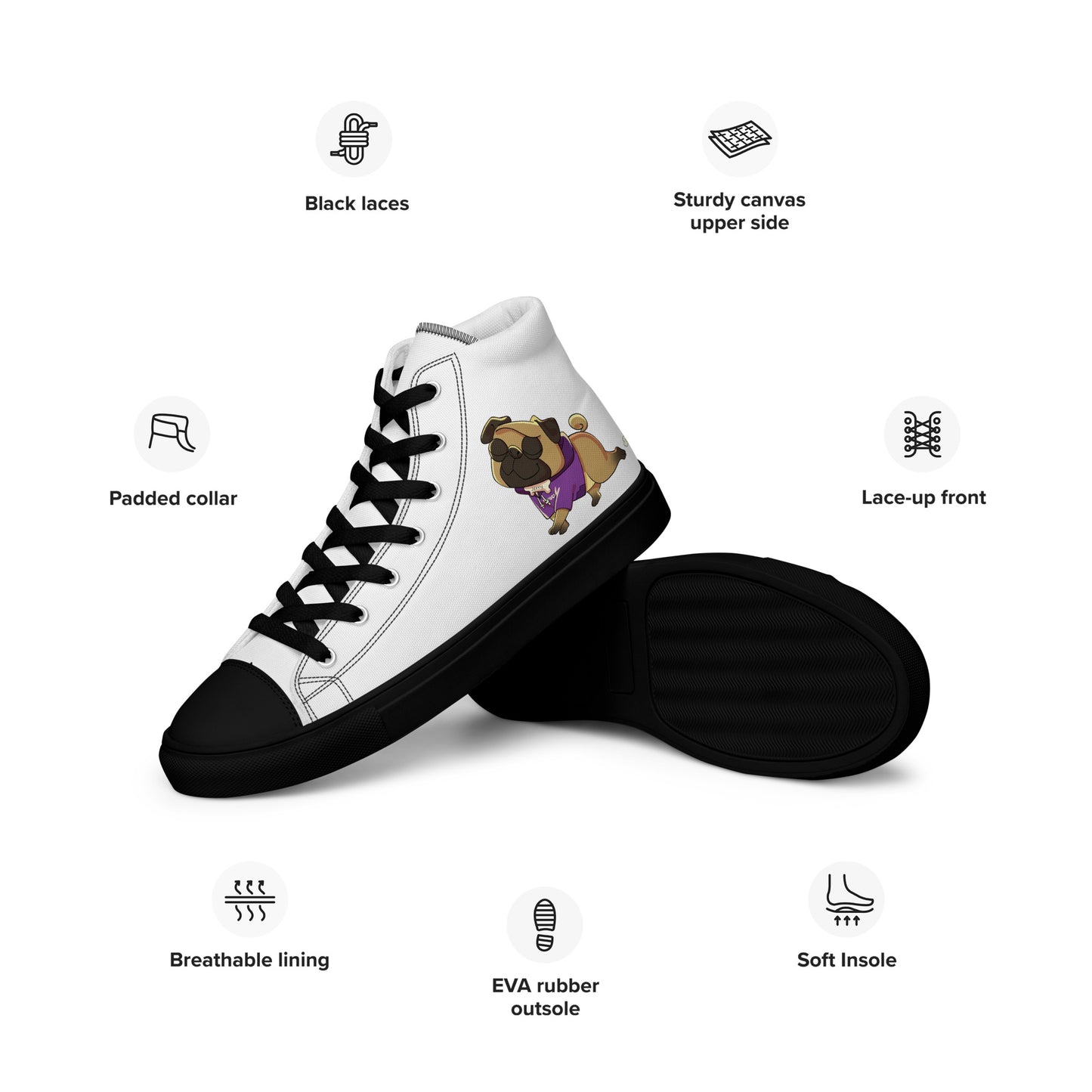 Women’s High Top Jerry the Pug Shoes